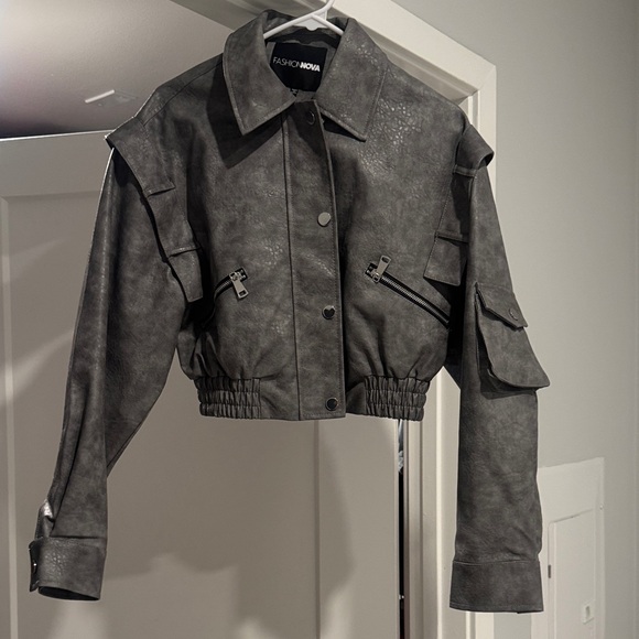 Fashion Nova Jackets & Blazers - Charcoal Leather Jacket